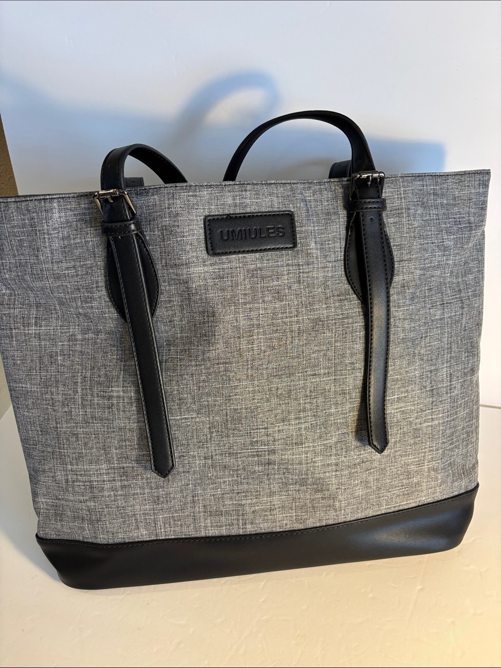 UMIULES 15.6" Laptop Tote Bag for Women – Gray Heather / Black Trim Work Tote
